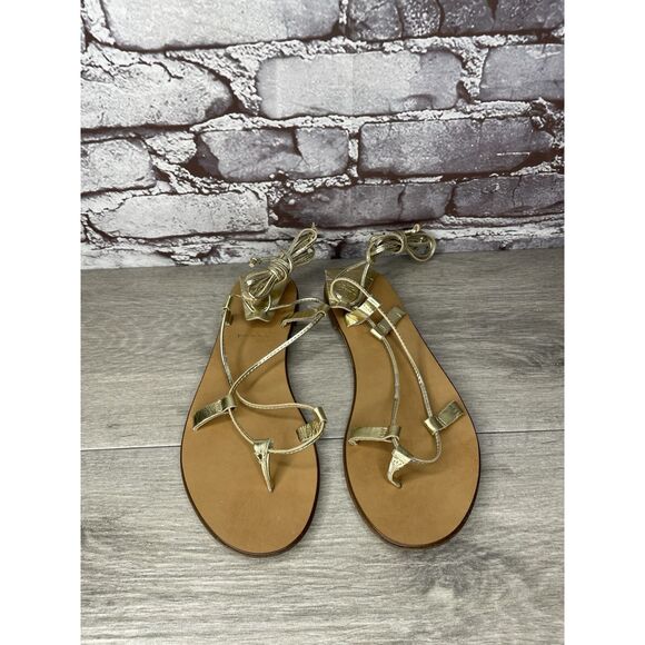 J. Crew Metallic Gold Leather Ankle Wrap Around Sandals Women’s Sz 7.5M US/38EU - Picture 2 of 16